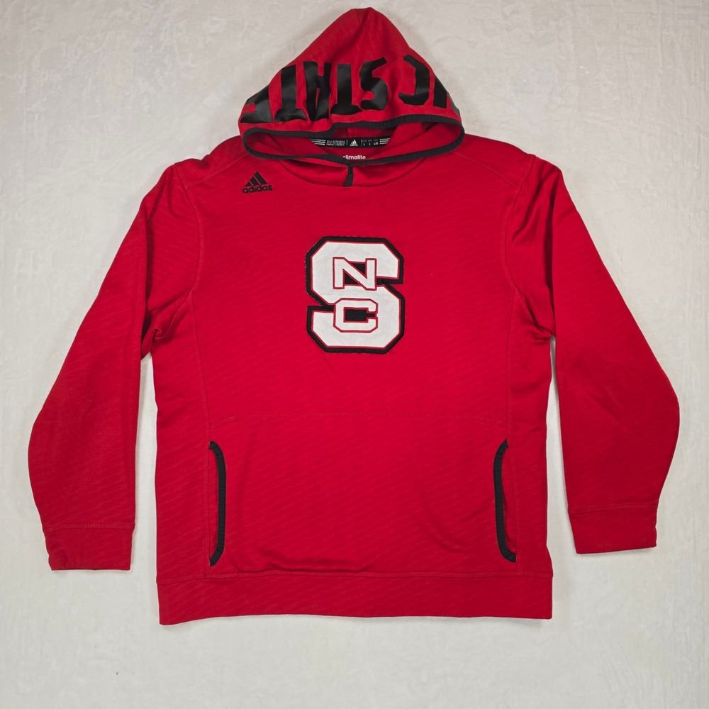 Adidas NC State Wolfpack Hoodie Mens L Red Climalite Performance Sweatshirt